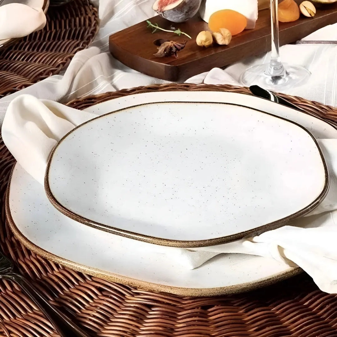 Kit 6 Pratos Fundo Porcelana Ryo Oxford 22,5 Maresia Branco