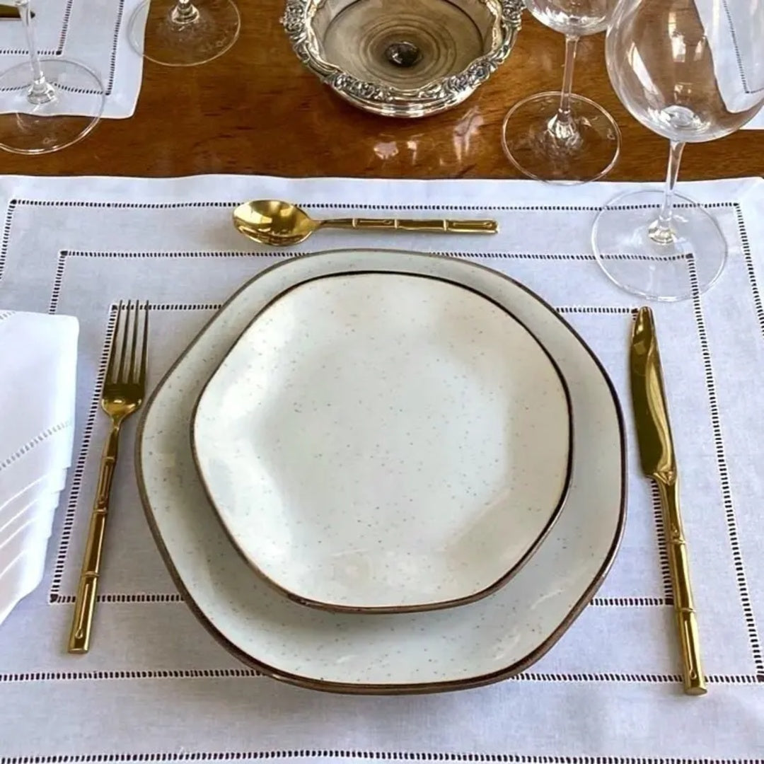 Kit 6 Pratos Fundo Porcelana Ryo Oxford 22,5 Maresia Branco