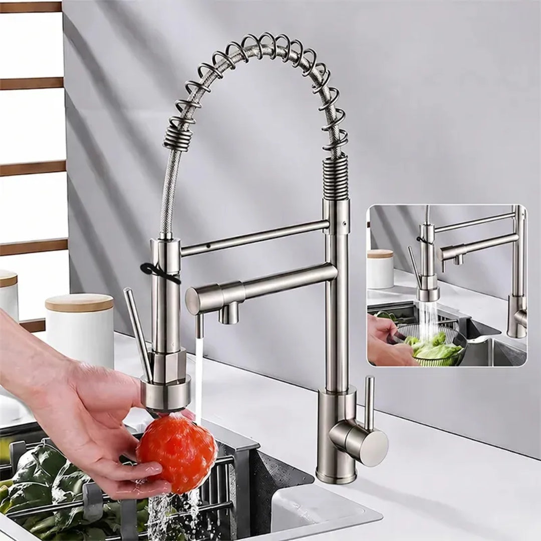 Torneira Monocomando Cozinha Gourmet Para Pia Bancada Flexivel Cor Inox 304 Escovado Prateado +60cm Tubo