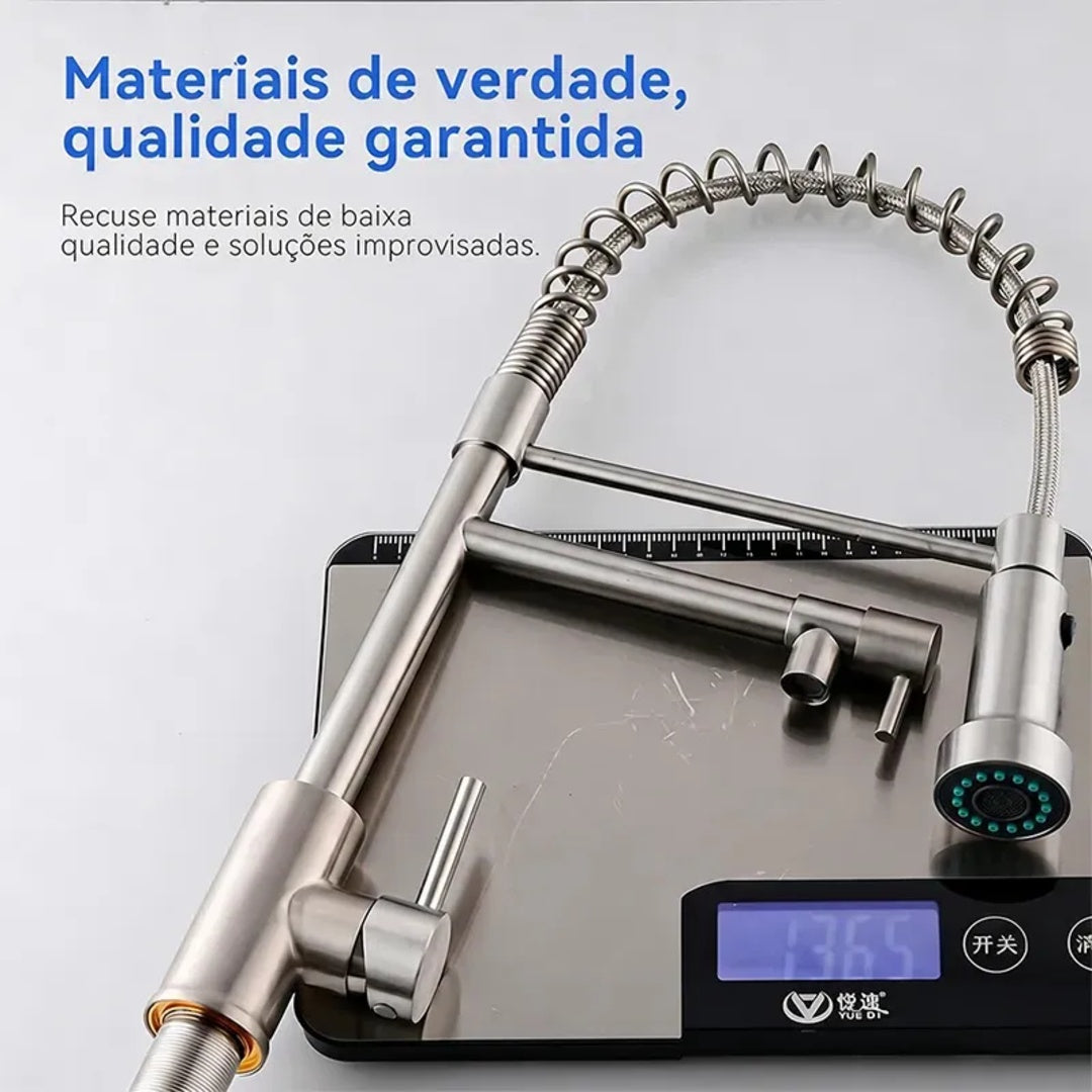 Torneira Monocomando Cozinha Gourmet Para Pia Bancada Flexivel Cor Inox 304 Escovado Prateado +60cm Tubo