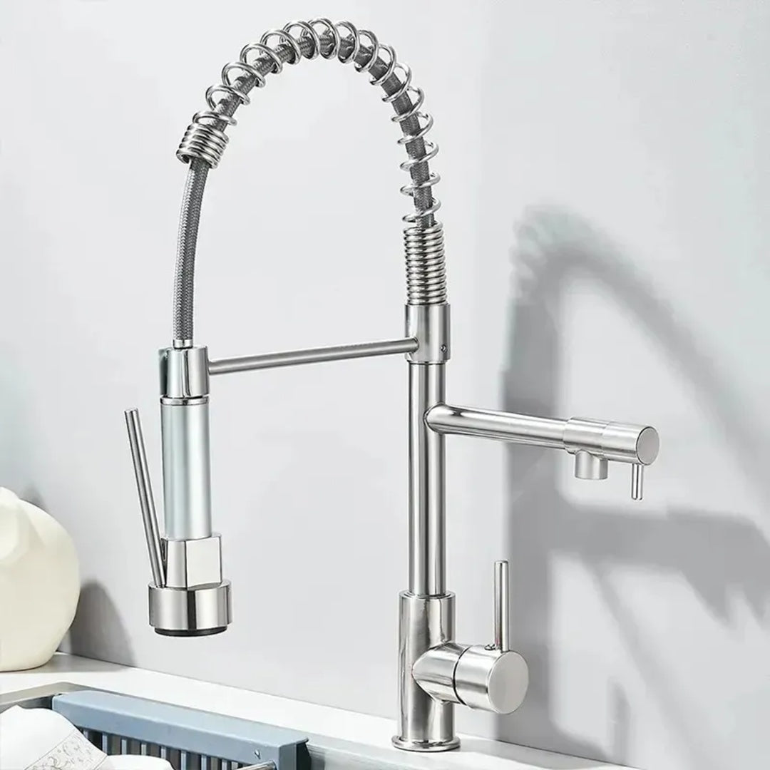 Torneira Monocomando Cozinha Gourmet Para Pia Bancada Flexivel Cor Inox 304 Escovado Prateado +60cm Tubo